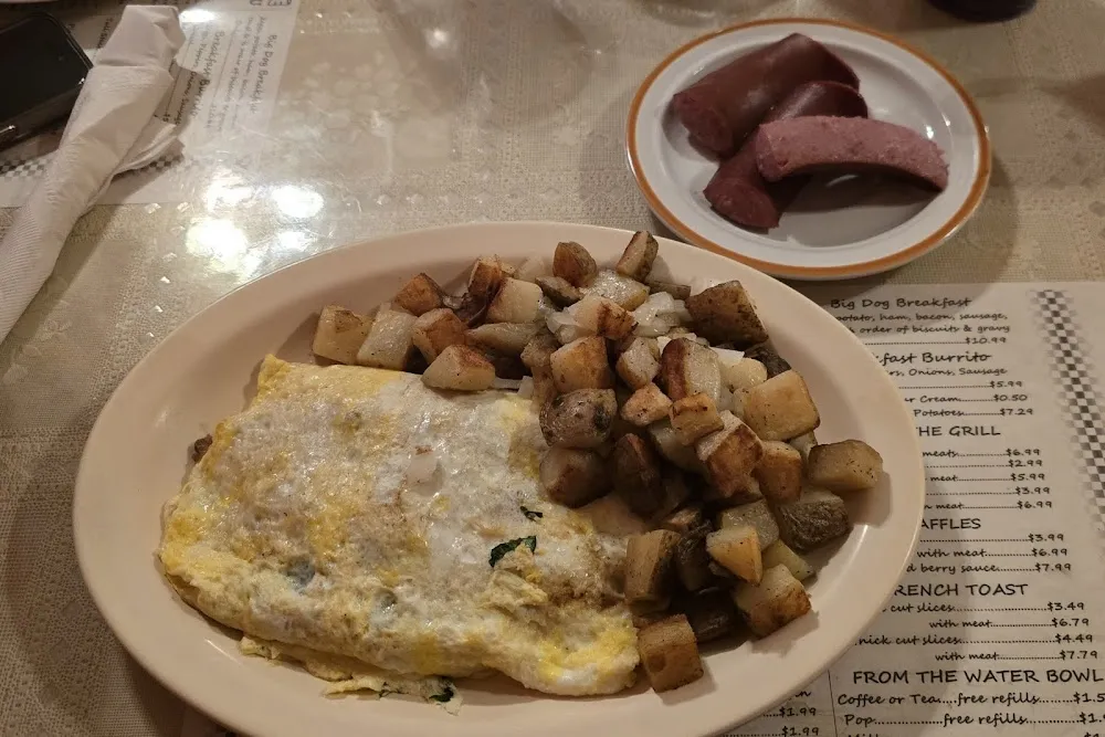 Sausage Omelette with Cheese and Home Fries Side of Polish Sausage